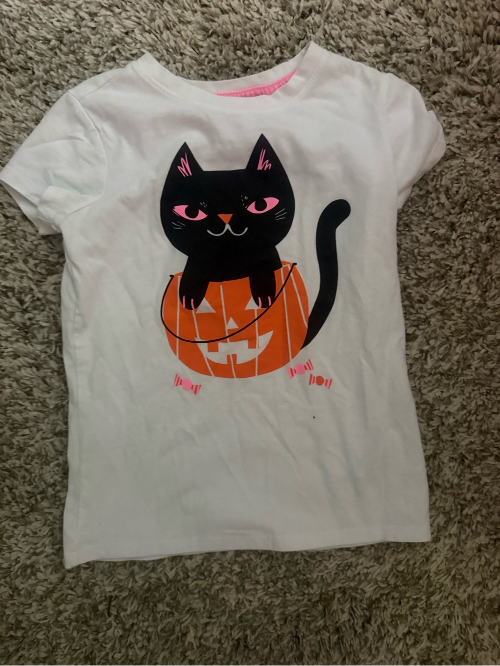 Cat & Jack White Tee with Black Cat and Orange Pumpkin